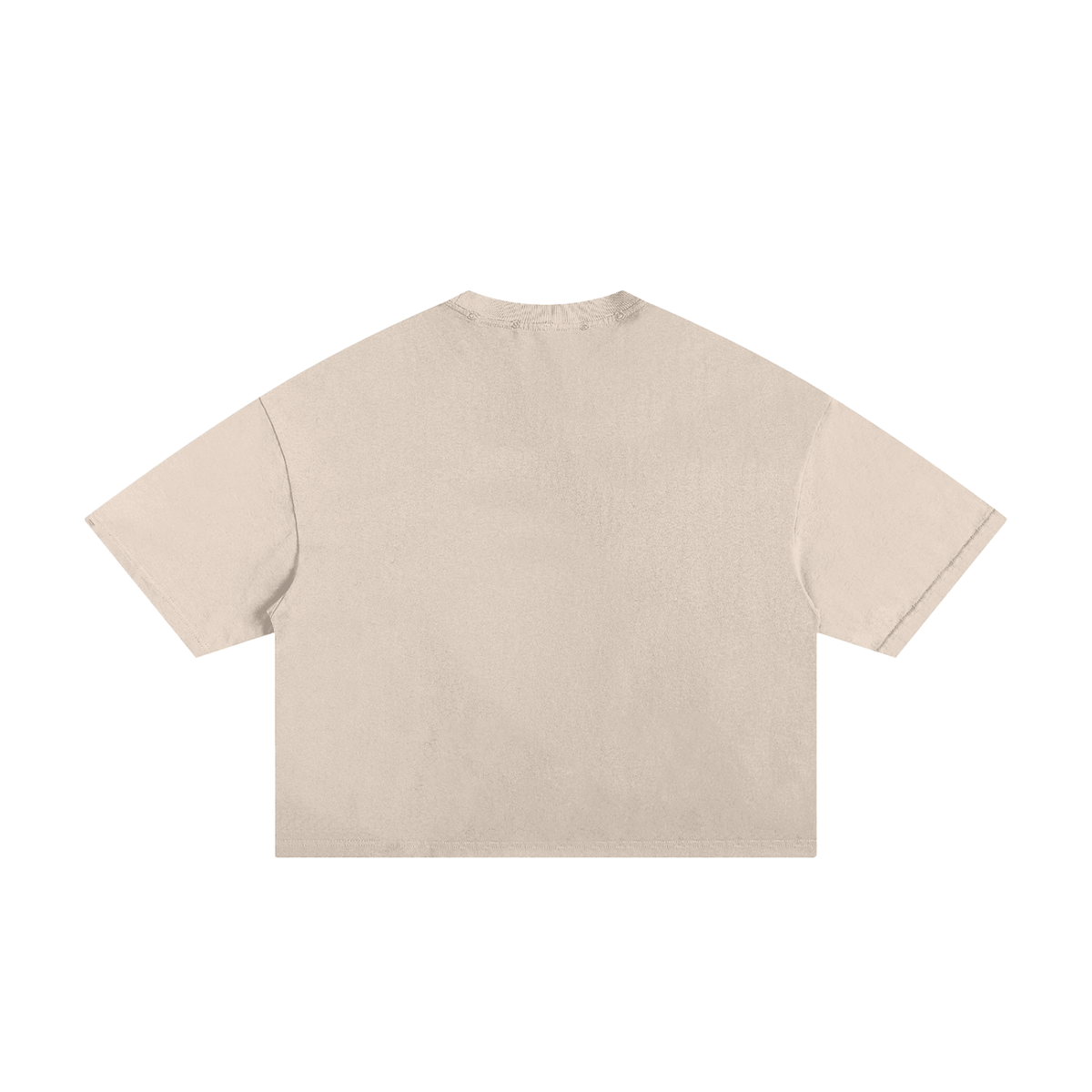 Apricot frayed boxy T-shirt, back view with plain fabric without a printed graphic.