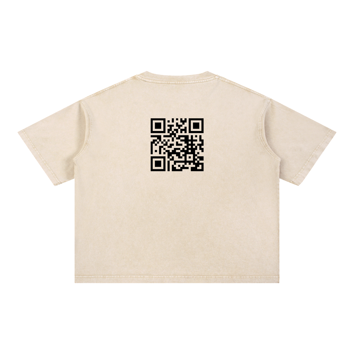 Light Apricot oversized T-shirt, back view with large QR code below the neckline.