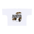 White oversized boxy T-shirt, front view with black Blessed with Expensive Taste lettering and gold skeletal hands.