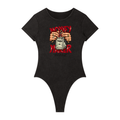 Washed Black mineral-wash bodysuit, front view with red Money Maker lettering and hands holding dollar bills.