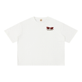 White oversized T-shirt, front view with small sunglasses graphic and Closit lettering on the chest.