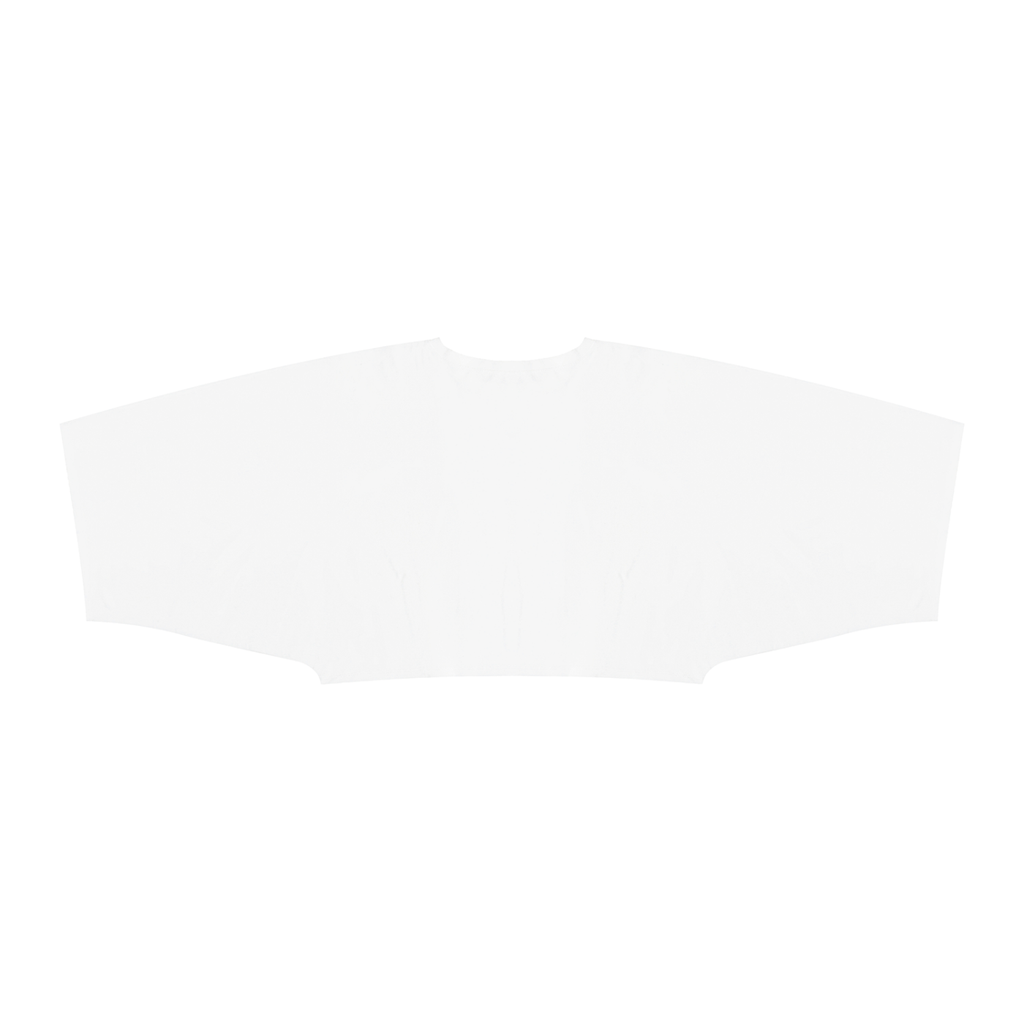 White batwing sleeve T-shirt, back view with plain fabric and wide batwing sleeves.