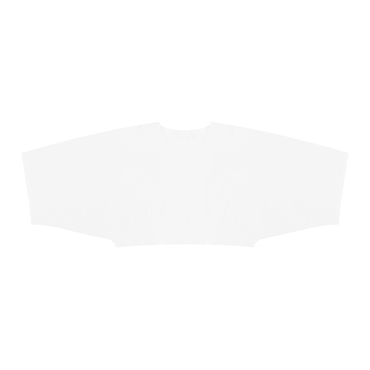 White batwing sleeve T-shirt, back view with plain fabric and wide batwing sleeves.